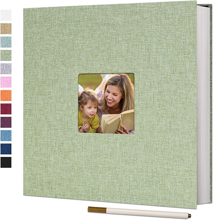 Vienrose Large Photo Album Self Adhesive for 4x6 8x10 10x12 Pictures Linen Scrapbook Album DIY 40 Blank Pages with A Metallic Pen