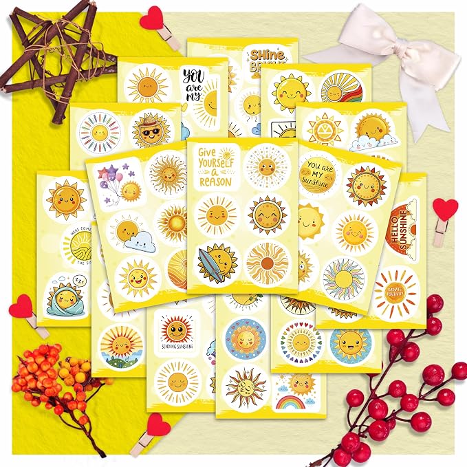 100Pcs Small Sun Stickers and Decals -Sunshine Stickers for Water Bottle - Sun Party Supplies & Decorations - Sunshine Gifts - Gift for Women & Men