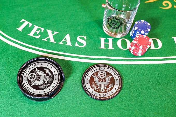 US Army Leather Coaster Set - 4 Premium Coasters with Hot Stamped Foil Logo-Gifts for Soldiers | Disabled Vet Owned Business-US-Army Coaster-Set