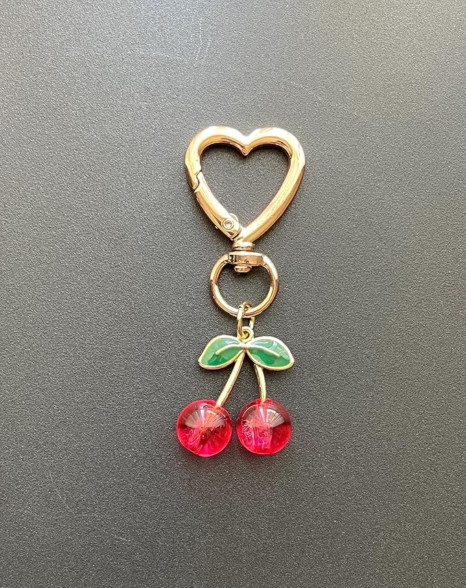 Agromusk Cute Cherry Keychain,Kawaii Cherry Bag Purse Charms for Women Car Keys Decor Gifts Stuff Accessories