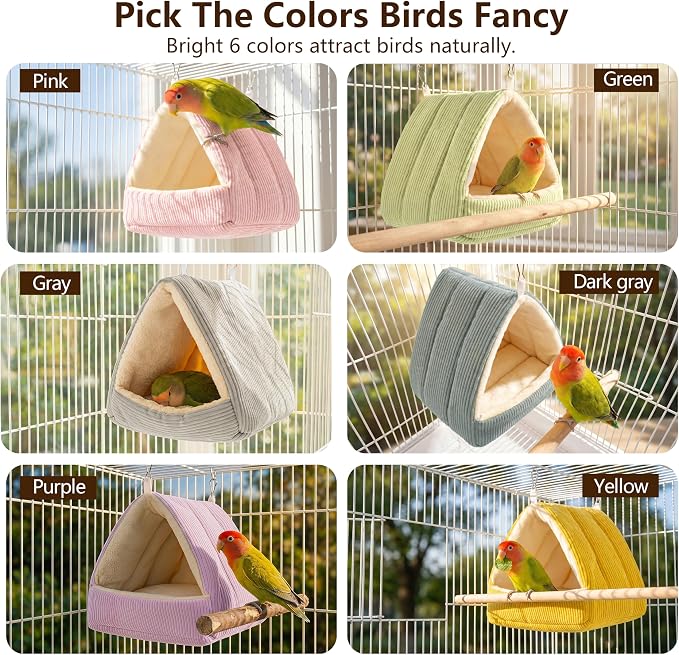 Small Winter Warm Plush Bird Nest Bed for Cage (Medium, Yellow) | Soft Hanging Bird Hammock Hideaway Hut for Budgies,Cockatiels,Parakeets,Small Medium Birds and Guinea Pig,Washable Bird Bed