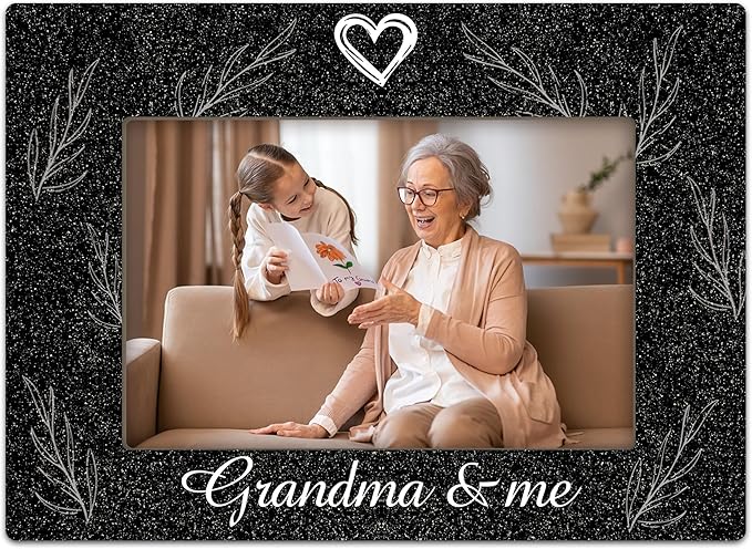 Grandma & Me Keepsake, Black Wood Sentiments,I Love Grandma Picture Frame, Thoughtful Photo Gift for Mom, Family, Perfect for Desk or Tabletop