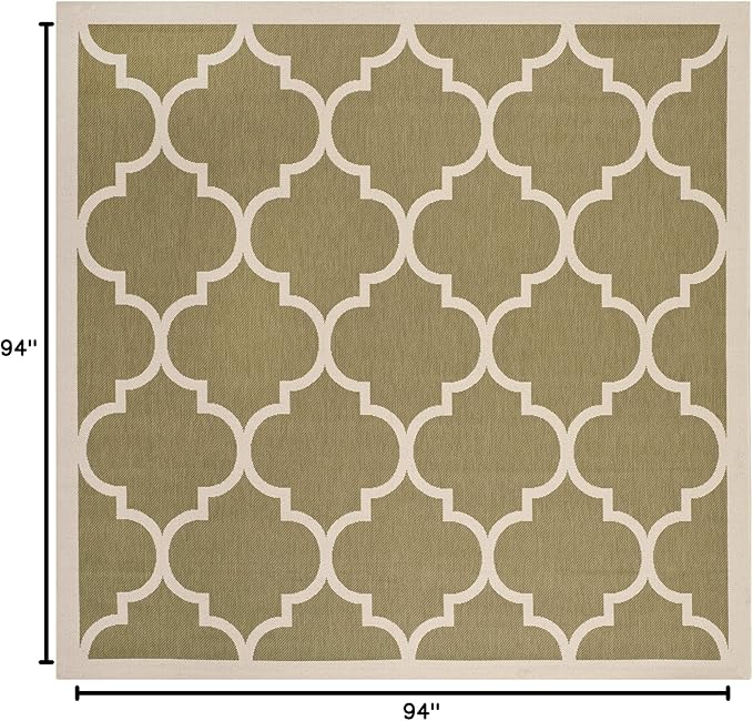 SAFAVIEH Washable Rug Outdoor Courtyard Collection - 7'10" Square, Green & Beige, Non-Shedding & Easy Cleaning, Ideal for Patio, Backyard, Mudroom (CY6914-244)