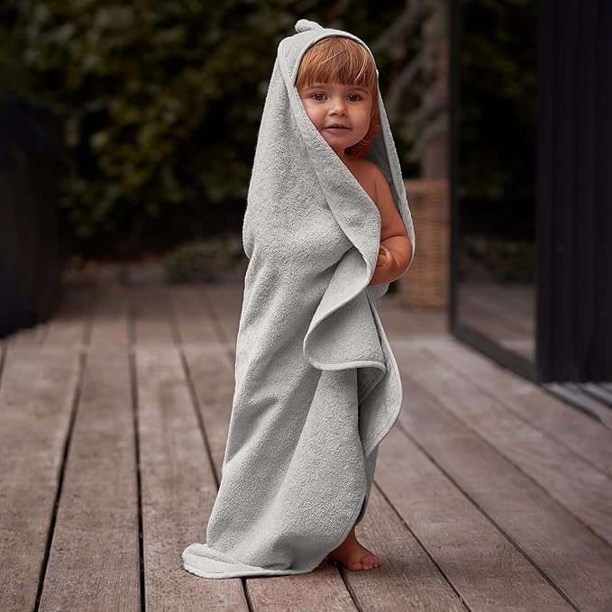 Baby Hooded Towel – Organic Cotton Baby Bath Towels – Baby Towels for Baby Boy, Baby Girl, Large 32" x 32" Super-Soft and Absorbent Baby Towels for Newborn (Rabbit - Pearl Grey)