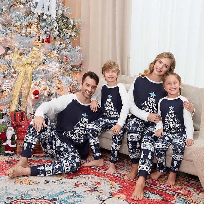 Christmas Family Pajamas Set Matching Holiday Plaid Sleepwear Set Reindeer/Tree Print Loungewear for Xmas Eve