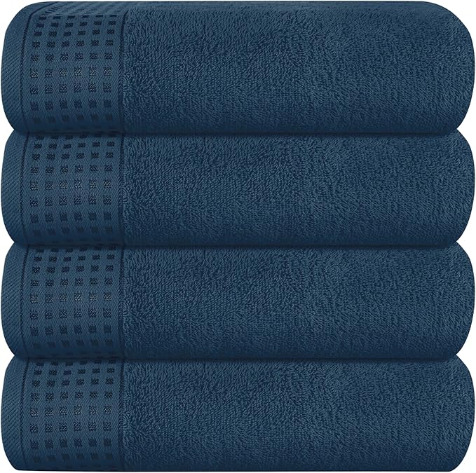 GLAMBURG Ultra Soft 4 Pack Oversized Bath Towel Set 27x54 inches, 100% Cotton Bath Towels, Highly Absorbant Compact Quickdry & Lightweight Towel, Ideal for Gym Travel Camp Pool - Mineral Blue