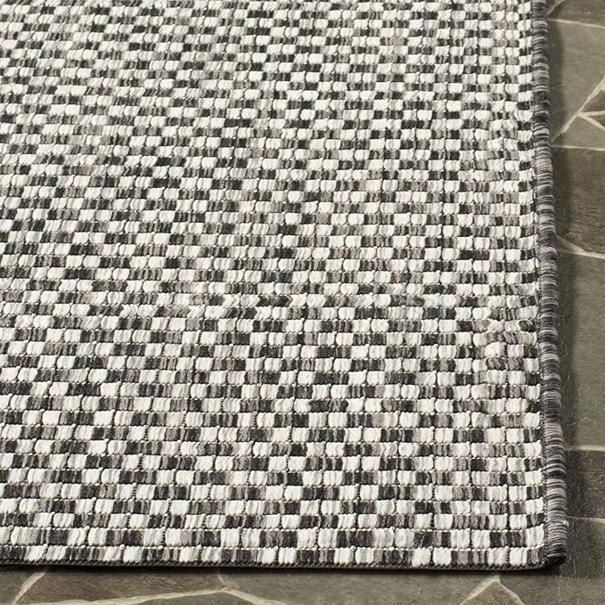 SAFAVIEH Washable Rug Outdoor Courtyard Collection - 6'7" Square, Black & Light Grey, Non-Shedding & Easy Cleaning, Ideal for Patio, Backyard, Mudroom (CY8653-37621)