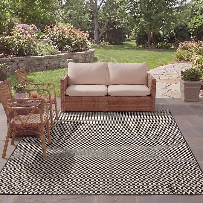 SAFAVIEH Courtyard Collection 96" x 132" Black / Grey CY8653 Indoor/ Outdoor Waterproof Easy-Cleaning Patio Backyard Mudroom Area-Rug