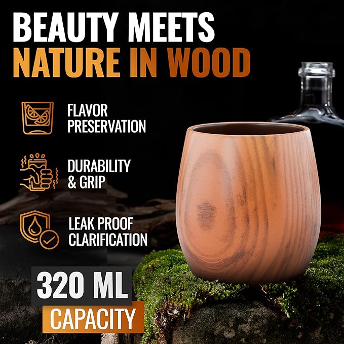Premium pack Of 2 Charred Wooden Bourbon Glasses for Whiskey drinking old fashion personalized Gifts Grail Men Groomsmen Dad, Brother 21st Birthday,Thanksgiving, young older Ideas Who Have Everything