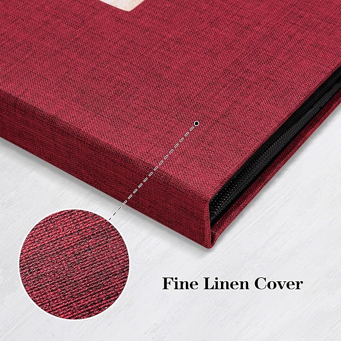 Mublalbum 2 Pack Small 5x7 Photo Album Linen Cover with Display Window Mini Picture Book Each Holds 52 Vertical Pockets for Artwork Postcards or Pictures Storage (Red)