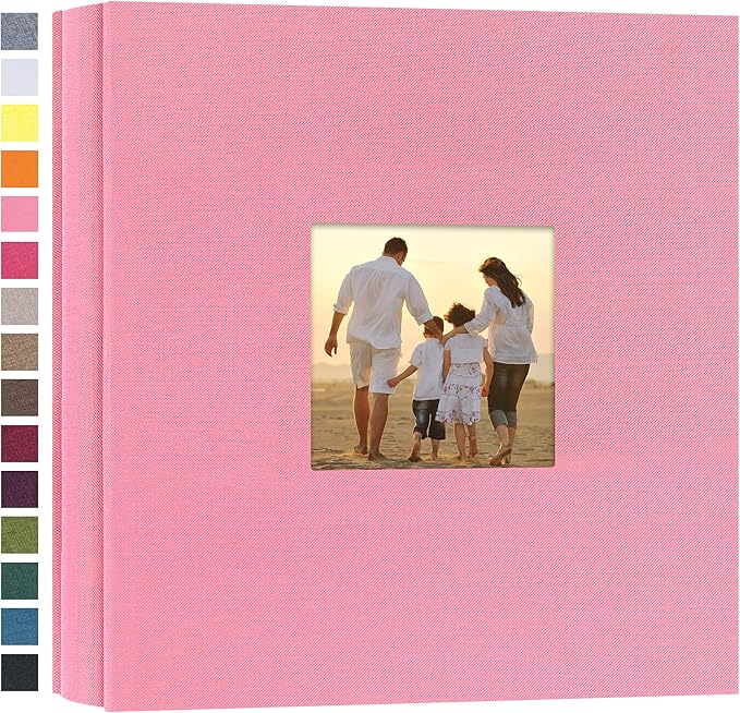 potricher Small Photo Album 4x6 200 Photos Linen Cover Picture Photo Book for Family Wedding Anniversary Baby Vacation (Pink,200 Pockets)