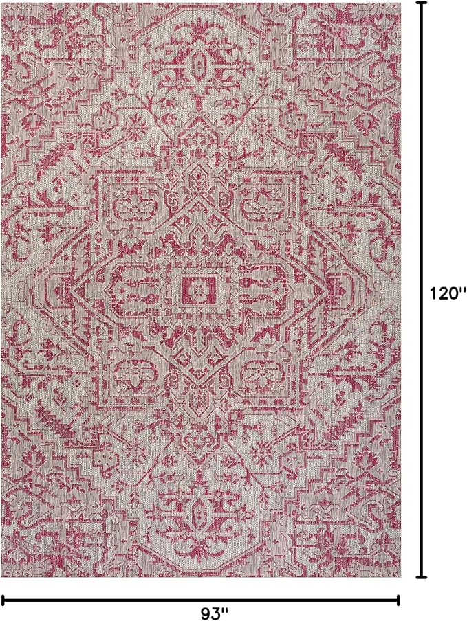 JONATHAN Y Boho Medallion Indoor Outdoor Area Rug 8X10 Light Gray/Fuchsia, Estrella Textured Weave for Backyard, Patio, Porch, Easy-Cleaning, High Traffic, Pet-Friendly, Non-Shedding (SMB105F-8)