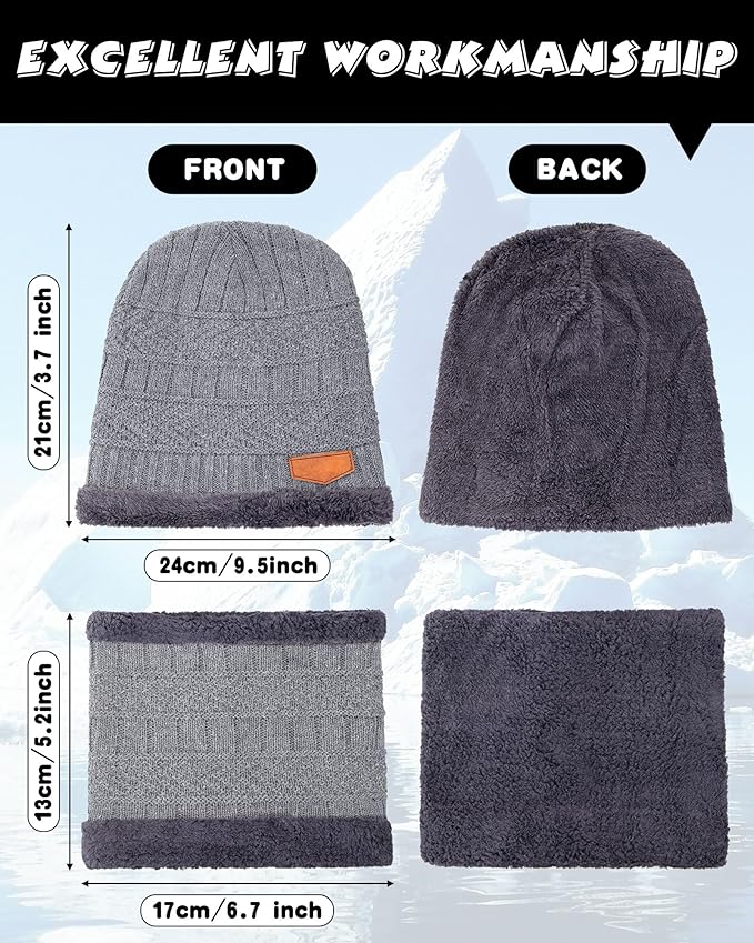 10 Pieces Winter Hat Beanie Scarf Touch Screen Gloves and Sock Set Slouchy Knit Skull Cap Beanies Fleece Lining Neck Warmer