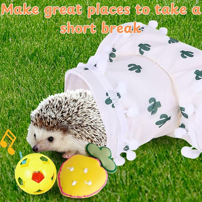 Hedgehog Hideout Tunnels with Bell Ball Toy, Hedgehog Tunnels with 2pcs Toys For Hedgehogs, Small Animal Tunnel Tubes Toy For Hamster Guinea Pig Chinchilla Rabbit, Hedgehogs Accessories (White Tunnel)