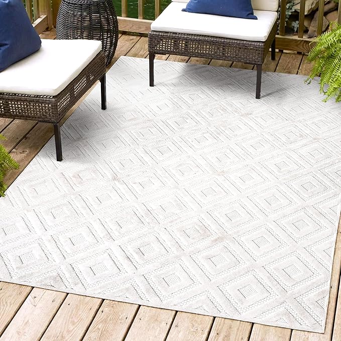 JONATHAN Y Diamond Trellis Indoor Outdoor Area Rug 5X8 Ivory, Portmany Neutral for Backyard, Patio, Porch, Easy-Cleaning, High Traffic, Pet-Friendly, Non-Shedding (IBZ104D-5)