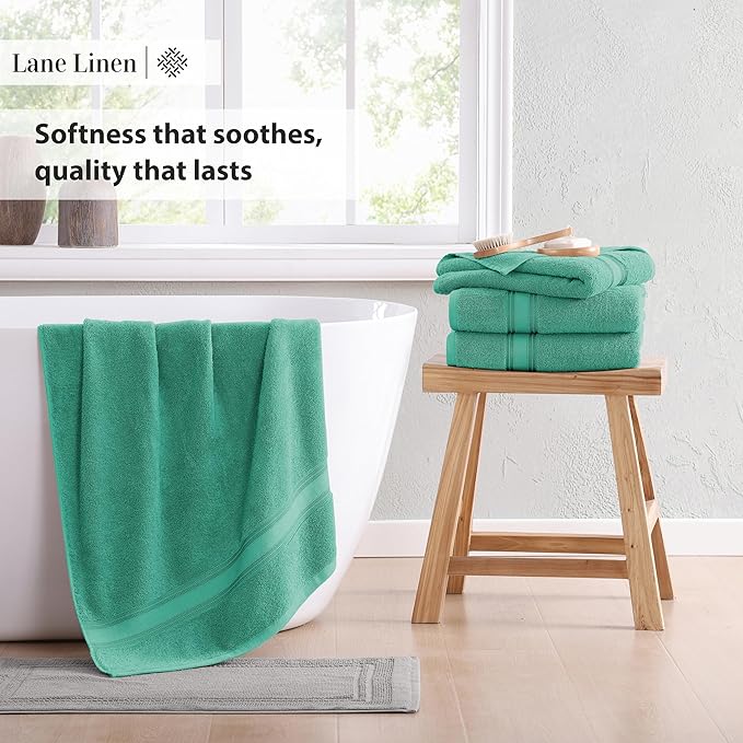 LANE LINEN Towels for Bathroom – 12 Pack, 100% Ring-Spun Cotton, Zero Twist, 4 Bath, 4 Hand Towel & 4 Wash Cloths, Highly Absorbent, Luxury Hotel & Spa Quality, Machine Washable – Teal