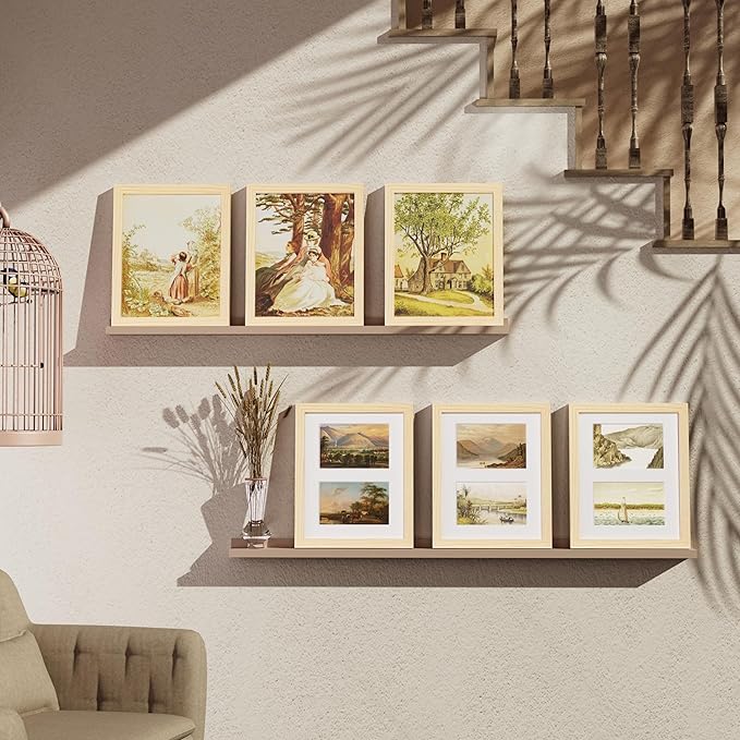 Vittanly 8x10 Collage Picture Frame, Displays 2Pcs 4x6 Pictures with Mat or 1Pcs 8x10 without Mat, Photo Frame for Wall Mounting or Table Top with Stand, Nature Wood, 1 Pack