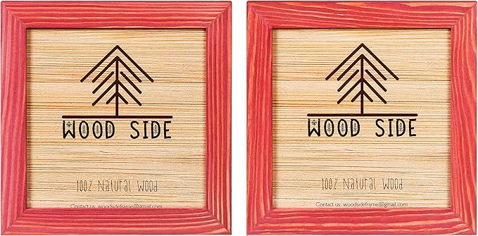 Rustic Wooden Square Picture Frames 8x8 - Set of 2-100% Natural Solid Eco Wood with Real Glass for Wall Mounting and Tabletop Photo Frame - Red