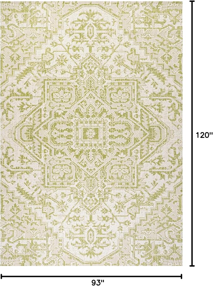 JONATHAN Y Boho Medallion Indoor Outdoor Area Rug 8X10 Cream/Green, Estrella Textured Weave for Backyard, Patio, Porch, Easy-Cleaning, High Traffic, Pet-Friendly, Non-Shedding (SMB105E-8)