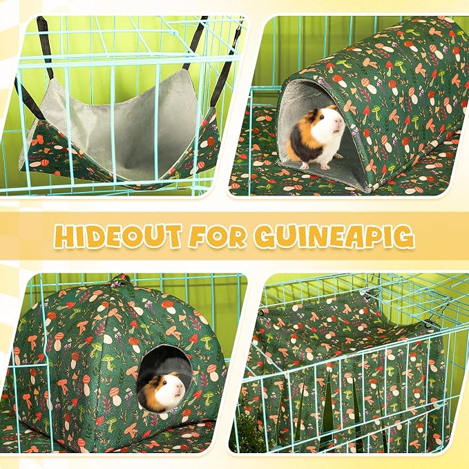 Geelin 8 in 1 Rat Hammock Ferret Hammock Guinea Pig House Hideout Ferret Cave Beds Washable Chinchilla Hamster Cage Accessories Bed Toys for Summer Small Animals Pet Bunny Squirrel