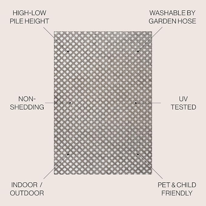 JONATHAN Y Mini-Diamond Trellis Indoor Outdoor Area Rug 8X10 Dark Gray/Ivory, Rabat High-Low Pile for Backyard, Patio, Porch, Easy-Cleaning, High Traffic, Pet-Friendly, Non-Shedding (SBH101C-8)
