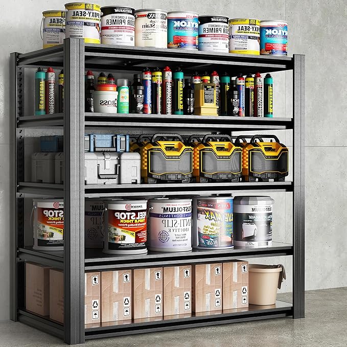 72" H Shelving Unit 5 Tiers Heavy Duty Garage Shelving 3000LBS Storage Racks Adjustable Metal Shelves Industrial Utility Rack for Garage, Workshop, Basement, Home Office 72" H*47.2W*23.6D