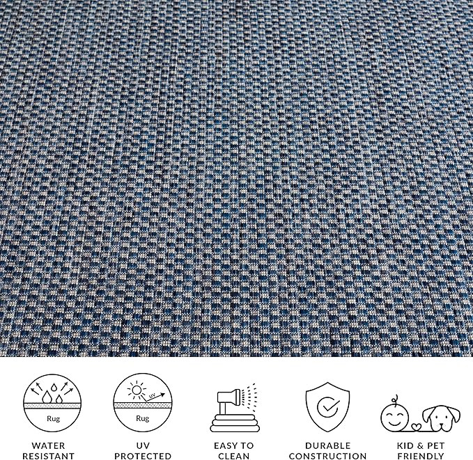 SAFAVIEH Washable Rug Outdoor Courtyard Collection - 10' Round, Navy & Grey, Non-Shedding & Easy Cleaning, Ideal for Patio, Backyard, Mudroom (CY8521-36821)
