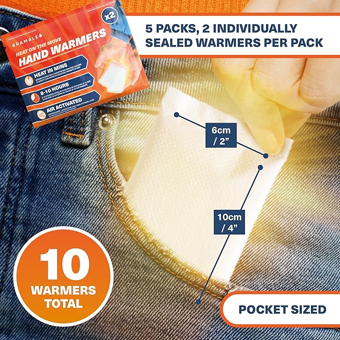Bramble - Hand Warmers Disposable – Air-Activated Pocket Warmers for Hiking, Skiing, Camping, and Outdoor Activities – Provides Up to 10 Hours of Heat