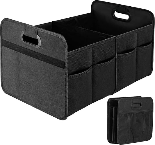 Simple Deluxe Trunk Organizer for Car/SUV, Foldable 2 Compartment 50L Car Storage, 600D Waterproof Oxford Polyester Car Storage Organizer, Anti-Slip & Leak-Proof Car Accessories for Travel, Black