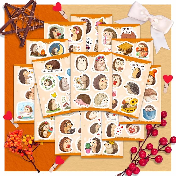 100Pcs Hedgehog Stickers for Water Bottle, Laptop - Funny Hedgehog Gifts, Party Supplies & Party Decorations - Woodland Animal Stickers and Decals - Gift for Women & Men