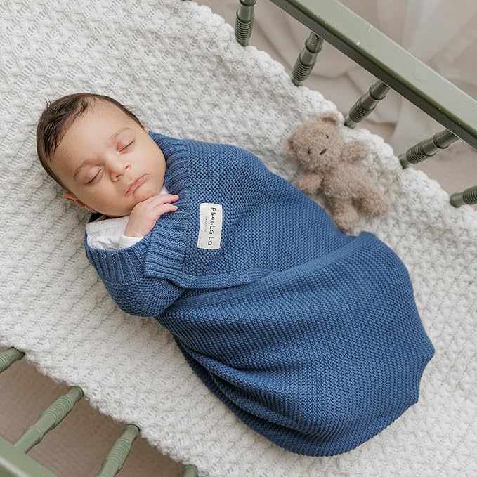 Heritage Knit Organic Cotton Receiving Swaddle Blanket for Boys - 100% Organic Soft Luxury Cotton Warm Cuddle Swaddling Blanket for Newborns Infants Toddler 36" x 32" (0-2Yrs - Denim Blue)