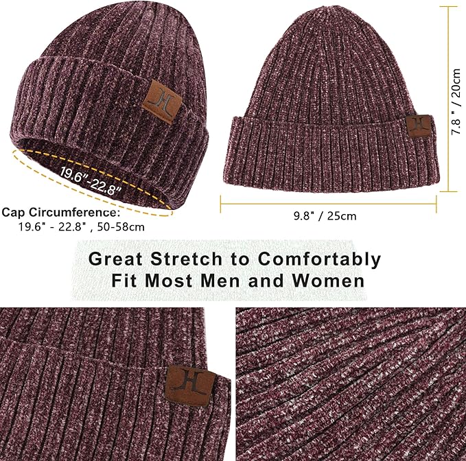 Womens Winter Knit Warm Hat Beanie Long Scarf Touch Screen Gloves Set Skull Caps Neck Scarves for Women