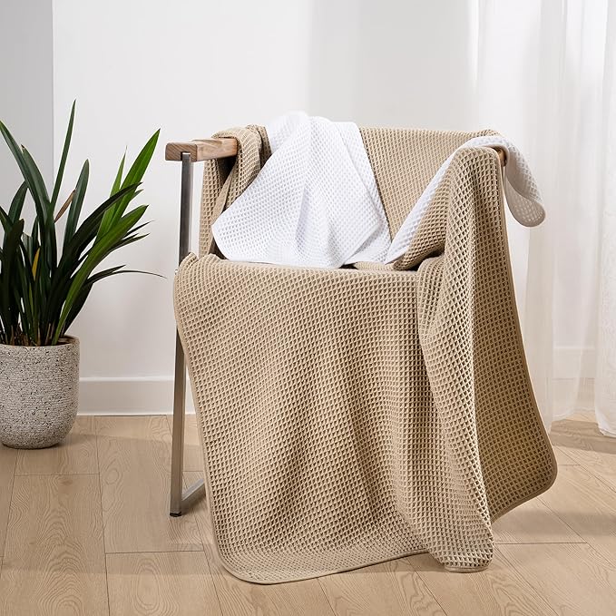 POLYTE Oversize, 60 x 30 in., Quick Dry Lint Free Microfiber Bath Towel Set, 6 Piece (Waffle Weave)
