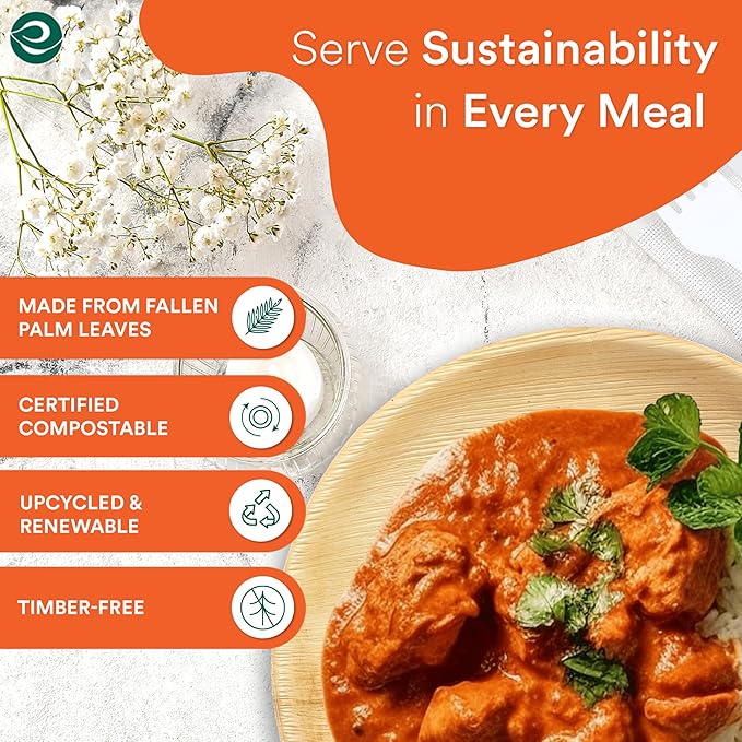 ECO SOUL Compostable 10 Inch Palm Leaf Round Plates (50 Count) Like Bamboo Plates | Biodegradable | Eco-Friendly, Microwave & Oven Safe