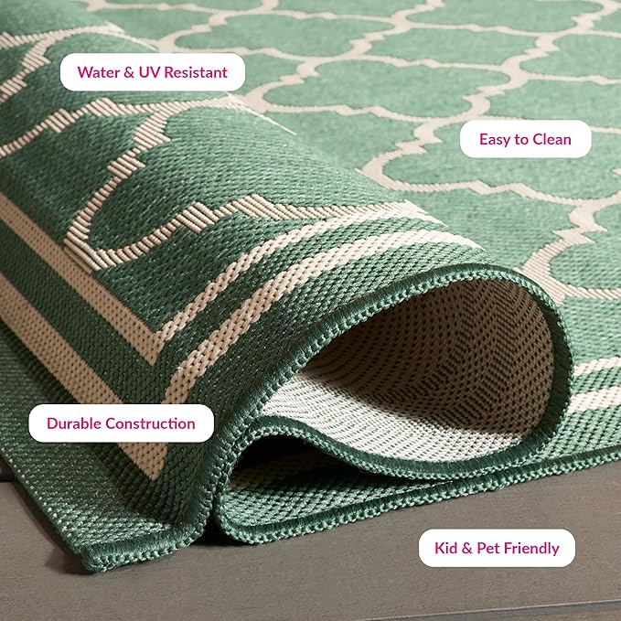 SAFAVIEH Washable Rug Outdoor Courtyard Collection - 2'3" x 5', Dark Green & Beige, Non-Shedding & Easy Cleaning, Ideal for Patio, Front Door, Entryway, Mudroom, Doormat (CY6918-322)