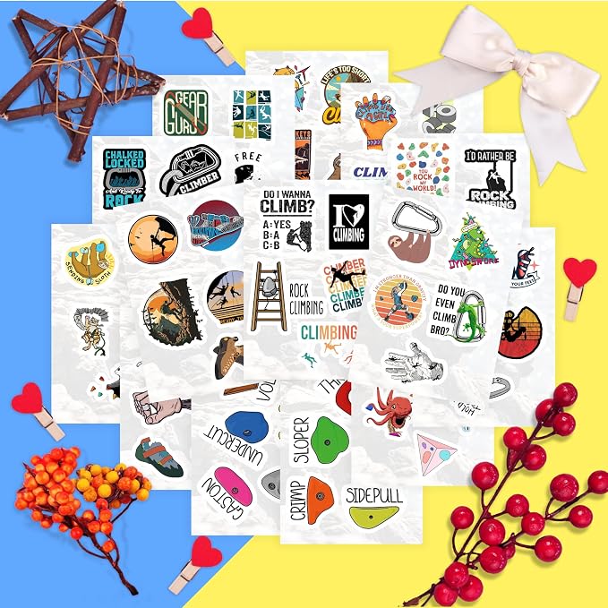 100Pcs Rock Climbing Stickers for Water Bottle and Laptop - Rock Climbing Party Supplies & Decorations, Waterproof Vinyl Decals, Adventure and Sport Stickers, Gifts for Women & Men