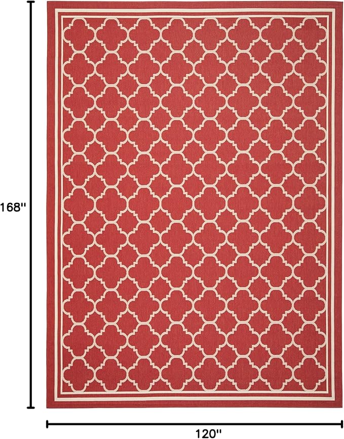 SAFAVIEH Washable Rug Outdoor Courtyard Collection - 10' x 14', Red & Bone, Non-Shedding & Easy Cleaning, Ideal for Patio, Backyard, Mudroom (CY6918-248)