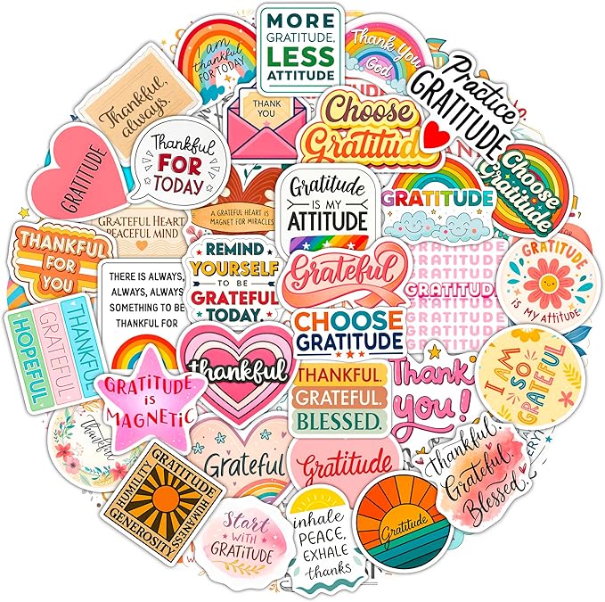 100Pcs Gratitude Stickers for Water Bottle, Thankful Sticker – Gratitude Gifts Bulk, Positive Quotes Decals – Gifts for Women & Men