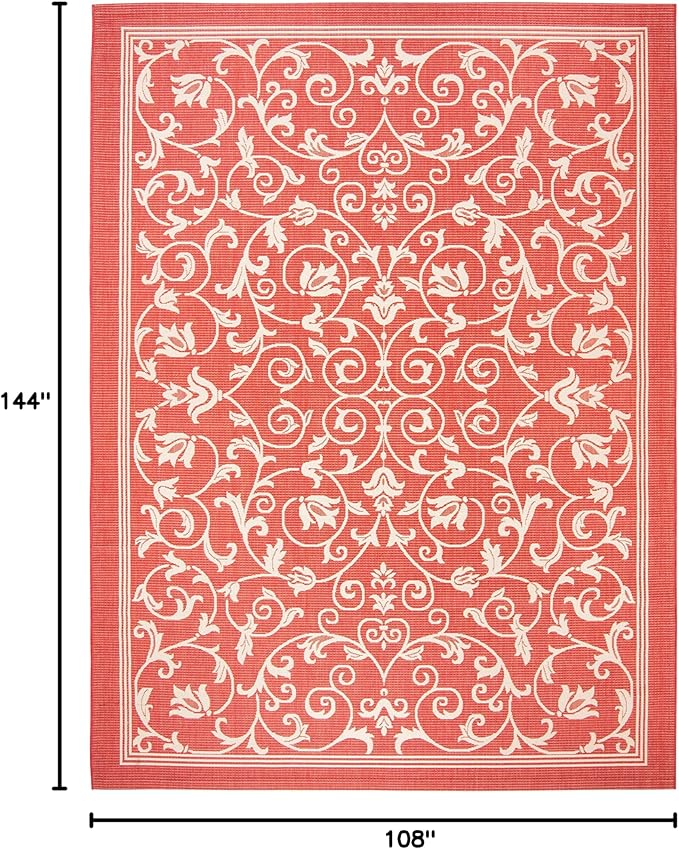 SAFAVIEH Washable Rug Outdoor Courtyard Collection - 9' x 12', Red & Natural, Non-Shedding & Easy Cleaning, Ideal for Patio, Backyard, Mudroom (CY2098-3707)