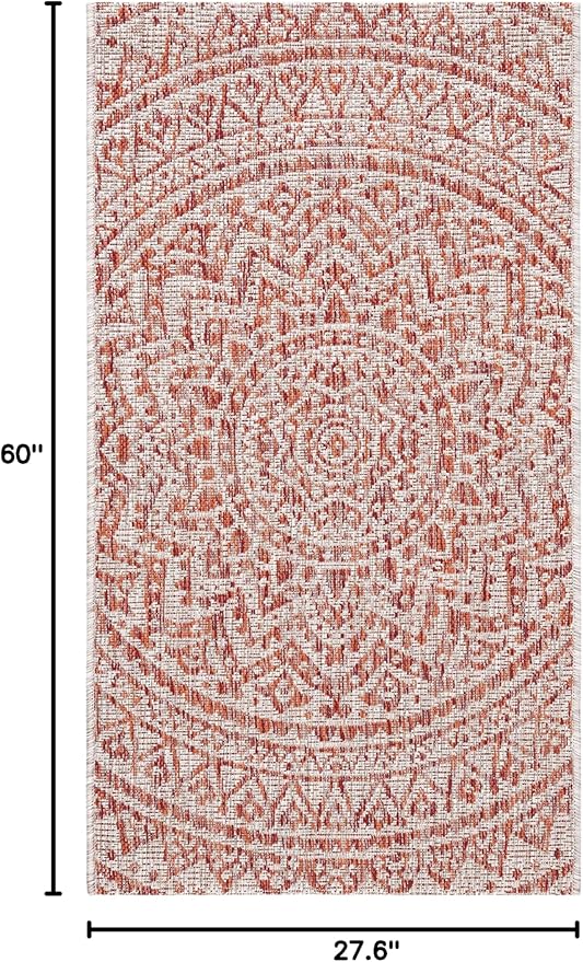 SAFAVIEH Washable Rug Outdoor Courtyard Collection - 2'3" x 5', Light Beige & Terracotta, Non-Shedding & Easy Cleaning, Ideal for Patio, Front Door, Entryway, Mudroom, Doormat (CY8734-36512)