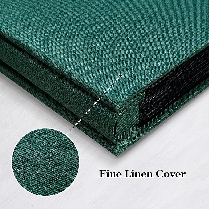 Mublalbum Small Photo Album 4x6 200 Photos Linen Cover Picture Book with Horizontal Pockets for Family Wedding Baby and Anniversary (Dark Green)