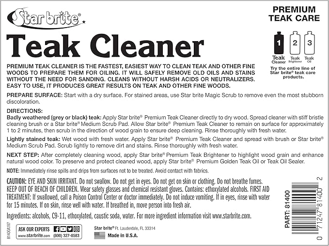 STAR BRITE Premium Teak Cleaner - Restore, Renew & Refresh Old Weathered Gray Teak Furniture & Other Fine Woods - Step 1-1 GAL (081400N)
