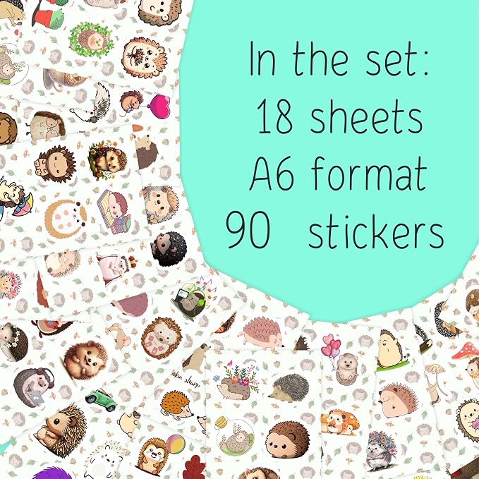 100Pcs Hedgehog Stickers for Water Bottle and Laptop - Hedgehog Party Supplies & Decorations, Waterproof Vinyl Decals, Cute Animal and Pet Stickers, Gifts for Women & Men