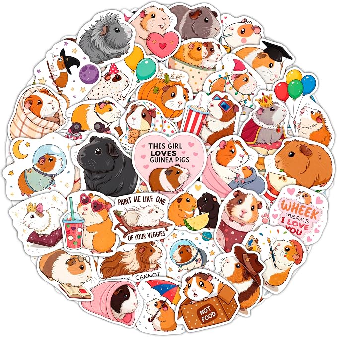 100Pcs Guinea Pig Stickers Funny for Water Bottle - Gifts for Guinea Pig Lovers, Party Decorations, Favors - Gift for Women & Men