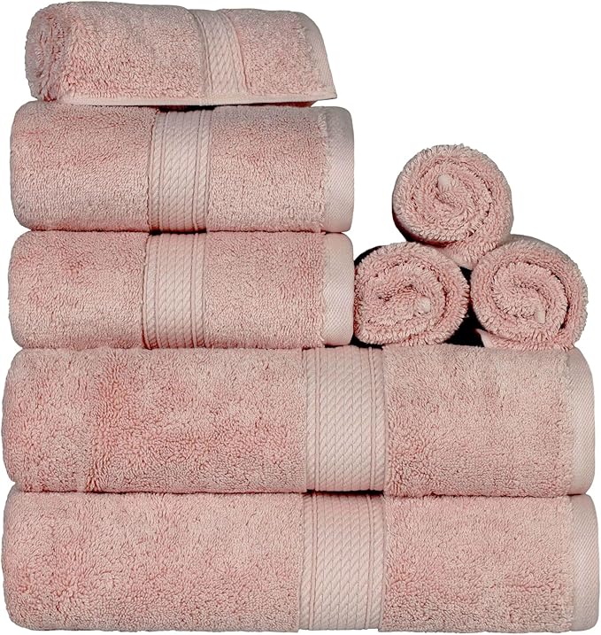 BLUENILEMILLS Madison Egyptian Cotton Towels, Towel Set for Bathroom, Shower, Hotel, Plush, 900 GSM, Highly Absorbent and Ultra-Soft Towels, Bath Essentials, 8 Piece Assorted Towel Set, Muted Mauve