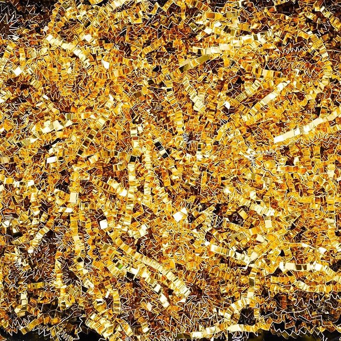 Uptotop 1/2 LB Crinkle Cut Paper Shred Filler for Gift Wrapping Basket Filling, Birthday, Christmas, Thanksgiving, Wedding, Mother's Day, Glitter Gold