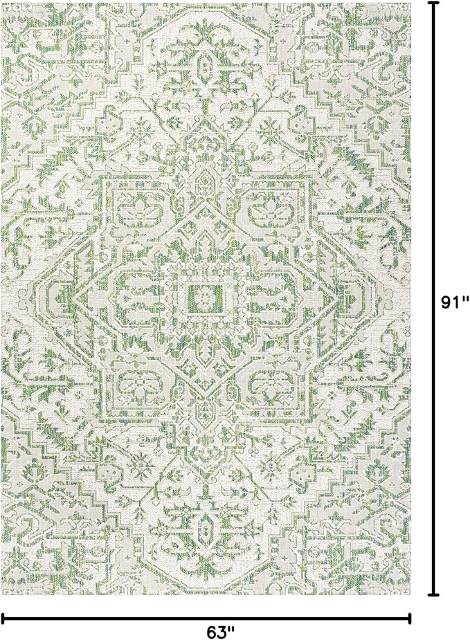 JONATHAN Y Boho Medallion Indoor Outdoor Area Rug 5X8 Green/Cream, Estrella Textured Weave for Backyard, Patio, Porch, Easy-Cleaning, High Traffic, Pet-Friendly, Non-Shedding (SMB105G-5)