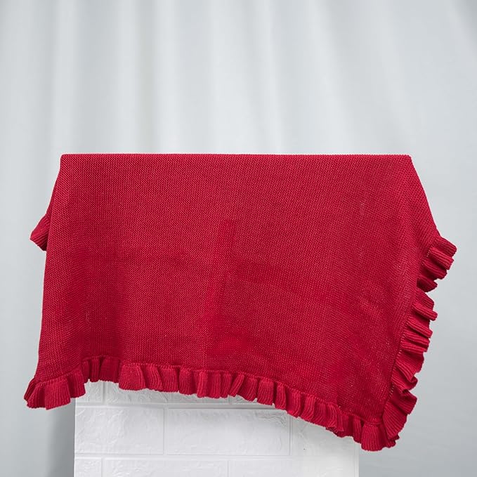 Ruffle Knit Blanket for Baby - 100% Luxury Soft Cotton Knit Warm Cozy Cuddle Stroller Crib Blanket for Newborns, Infants, & Toddlers (Red X-mas)