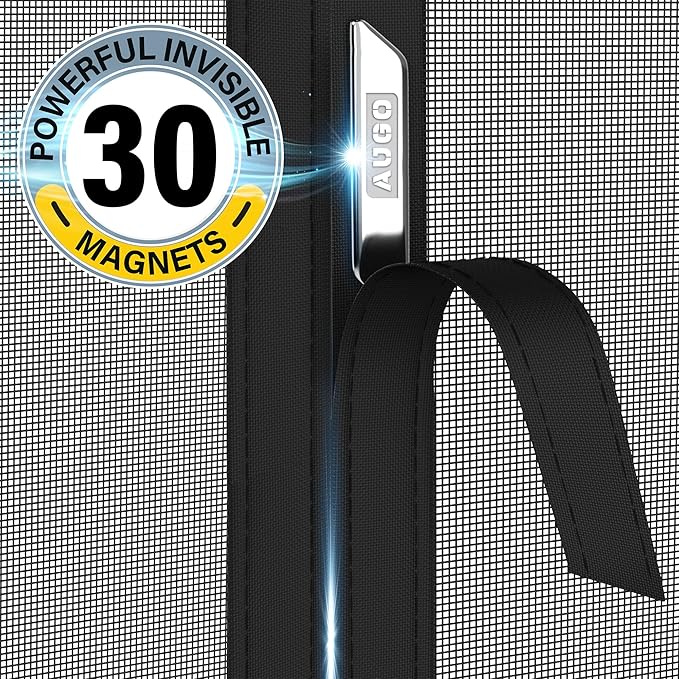 AUGO Fiberglass Magnetic Screen Door Reversible Left Right Side Opening - Self Sealing, Heavy Duty, Hands Free, Keeps Bugs Out - Pet and Kid Friendly - Patent Pending Keep Open Feature – 74” x 81”