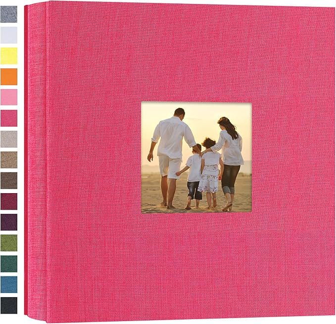 potricher Small Photo Album 4x6 200 Photos Linen Cover Picture Photo Book for Family Wedding Anniversary Baby Vacation (Rose Red,200 Pockets)